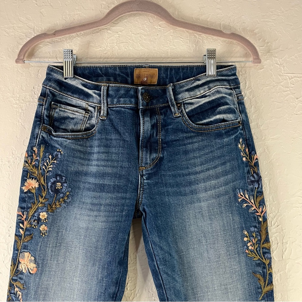 DRIFTWOOD Blue Embroidered Bootcut Jeans with Floral Accent - Picture 6 of 16